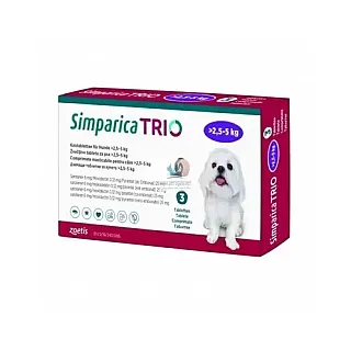 Таблетки від бліх, кліщів та гельмінтів Zoetis Simparica TRIO для собак від 2.5 до 5 кг, 1 табл