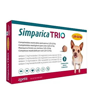 Таблетки від бліх, кліщів та гельмінтів Zoetis Simparica TRIO для собак від 1.25 до 2.5 кг, 1 табл