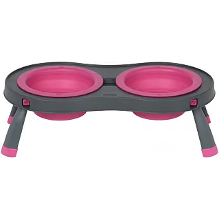 Миска Dexas Double Feeder на складаний підставці, для собак і котів, рожева, 600 мл
