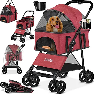Візок для собак LovPet - Pet Buggy 2in1, Bordeaux Д - 65см ,Ш - 50.5 см ,В - 99.5 см