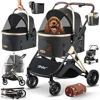 Візок для собак LovPet - Pet Buggy 3in1, Black/Champagne