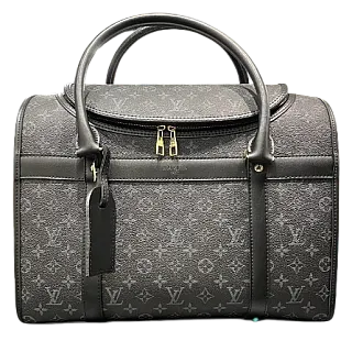 Сумка-переноска для маленьких тварин Louis Vuitton чорна з сірими літерами 40х23х28