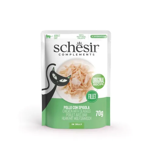 Консерви для кішок Schesir Chicken & Seabass з куркою та окунем в желе 70 г 1