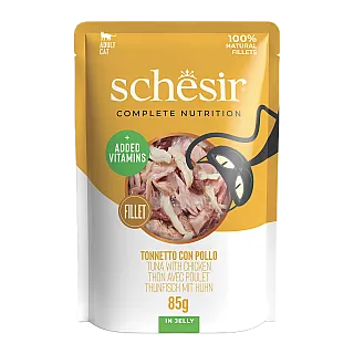 Консерви для кішок Schesir Tuna & Chicken з тунцем та куркою в желе 85 г (пауч)