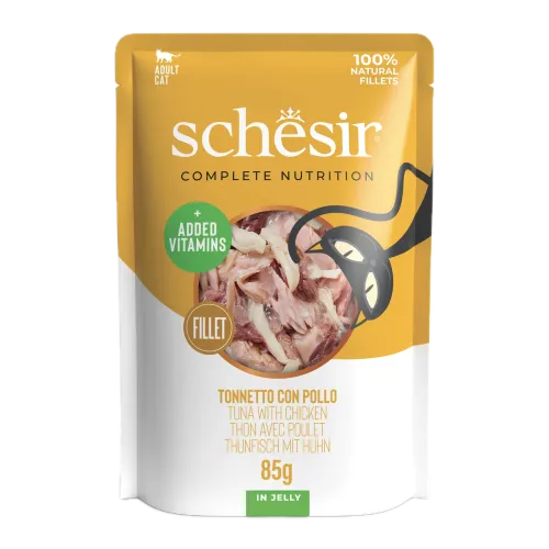 Консерви для кішок Schesir Tuna & Chicken з тунцем та куркою в желе 85 г (пауч) 1