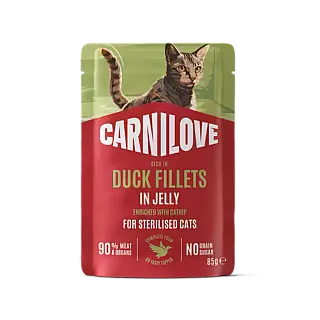 Корм вологий Carnilove Jelly Duck with Catnip Sterilised для стерилізованих котів качка і котяча м'ята в желе 85 г