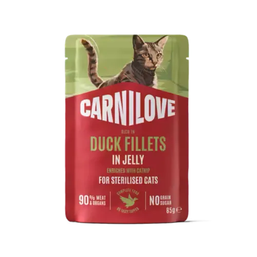 Корм вологий Carnilove Jelly Duck with Catnip Sterilised для стерилізованих котів качка і котяча м'ята в желе 85 г 1