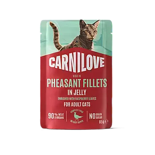 Корм вологий Carnilove Jelly Pheasant with Raspberry Leaves для котів фазан і листя малини в желе 85 г